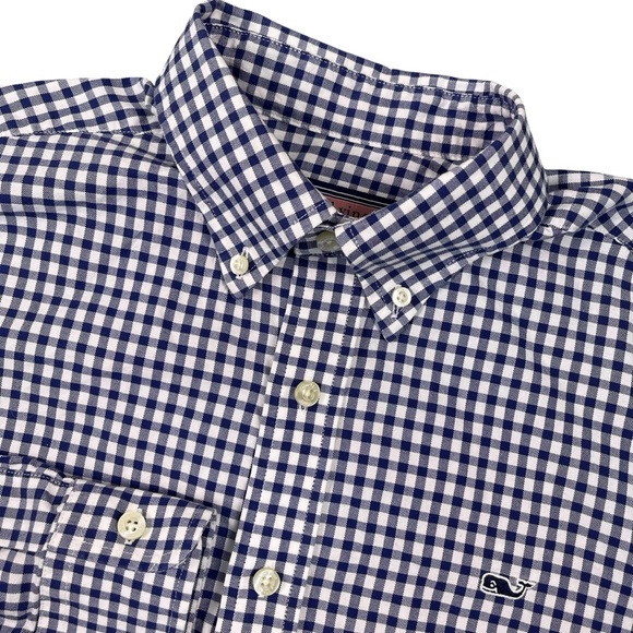 Vineyard Vines Shep & Ian Slim Fit Whale Men's Shirt Blue White Gingham Medium - Picture 1 of 5